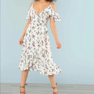 Shein Open Shoulder Mixed Print Ruffle Dress (XS)